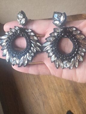Deepa Gurnani gunmetal Posha earrings